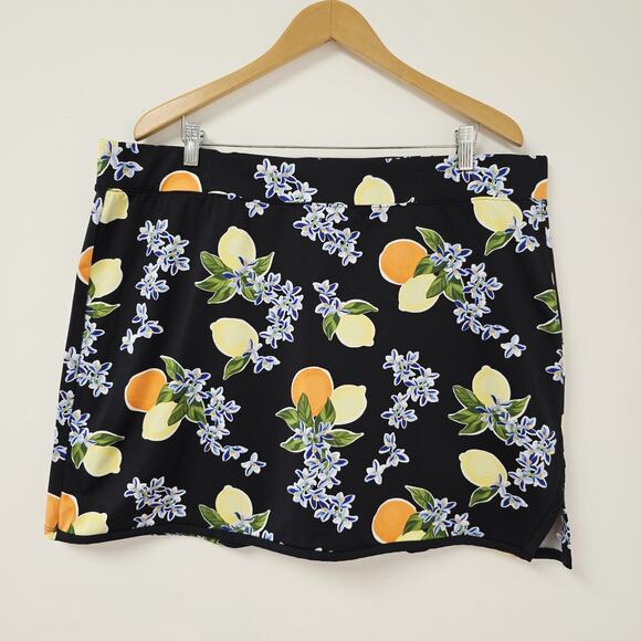 crown & ivy Pants - Crown & Ivy Skort XXL Womens Citrus Lemons Black Skirt Stretch Inner Shorts